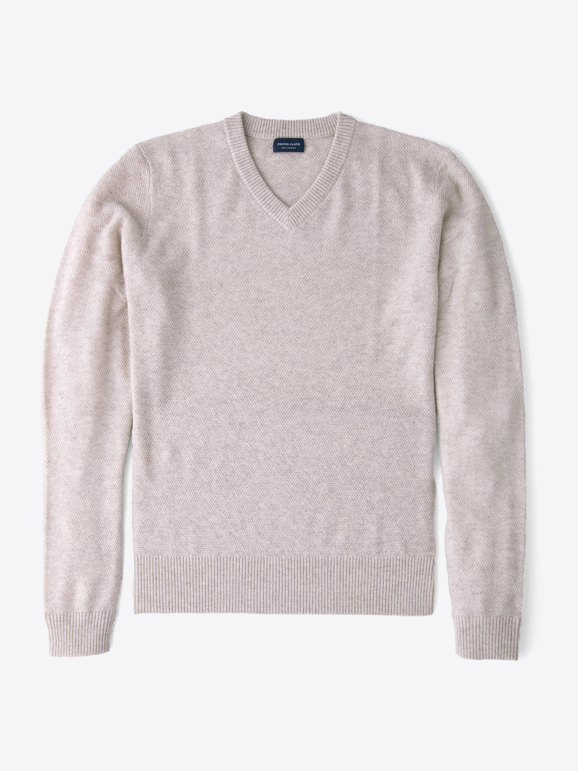 Zoom Image of Wheat Cobble Stitch Cashmere V-Neck Sweater