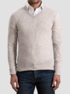 Wheat Cobble Stitch Cashmere V-Neck Sweater Product Thumbnail 5