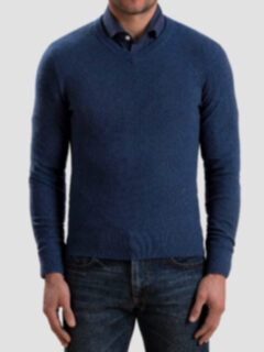 Ocean Blue Cobble Stitch Cashmere V-Neck Sweater Product Thumbnail 5