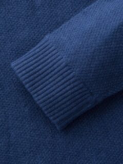 Ocean Blue Cobble Stitch Cashmere V-Neck Sweater Product Thumbnail 4