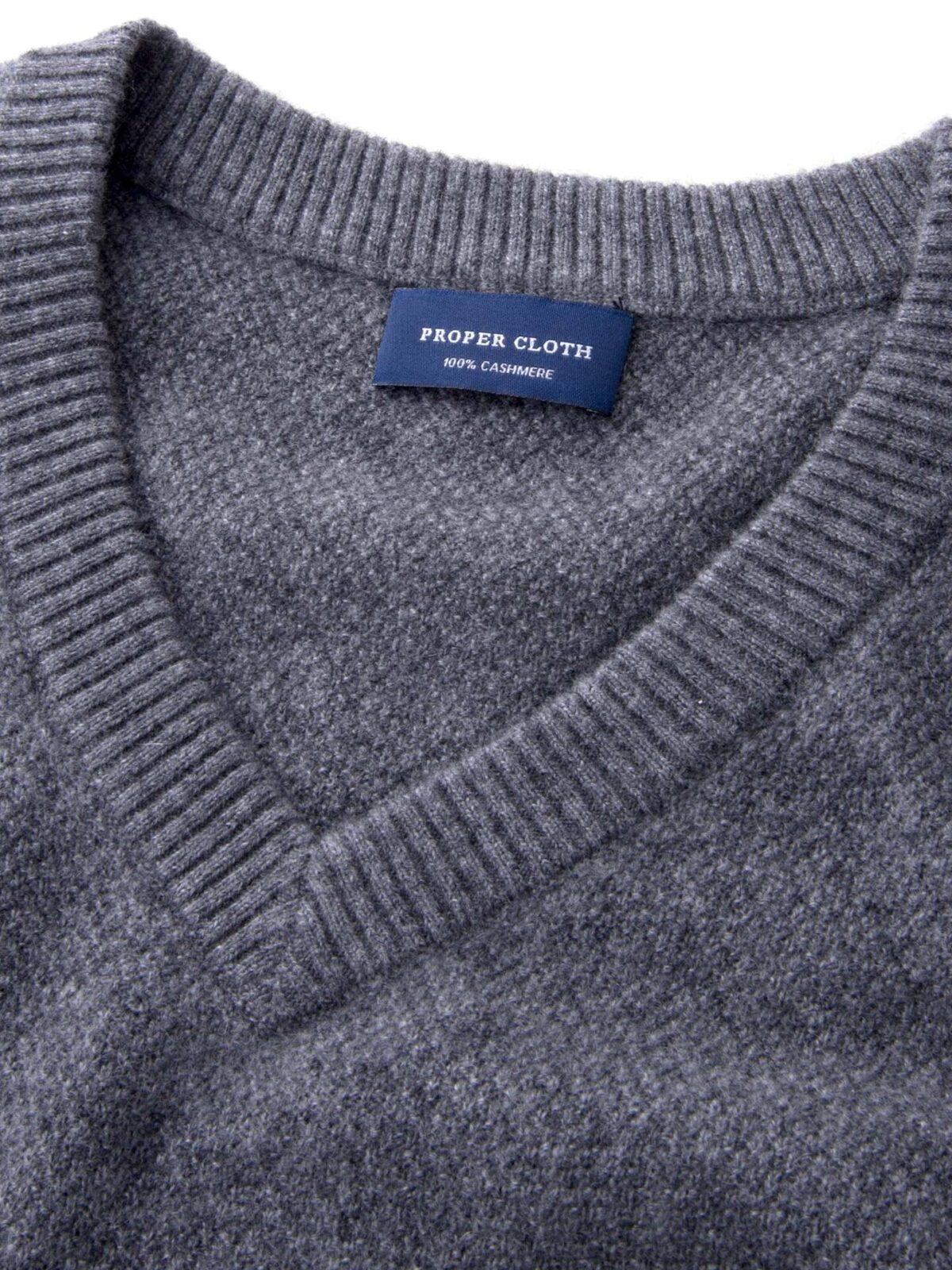 Grey Cobble Stitch Cashmere V-Neck Sweater