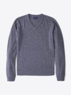 Grey Cobble Stitch Cashmere V-Neck Sweater Product Thumbnail 1