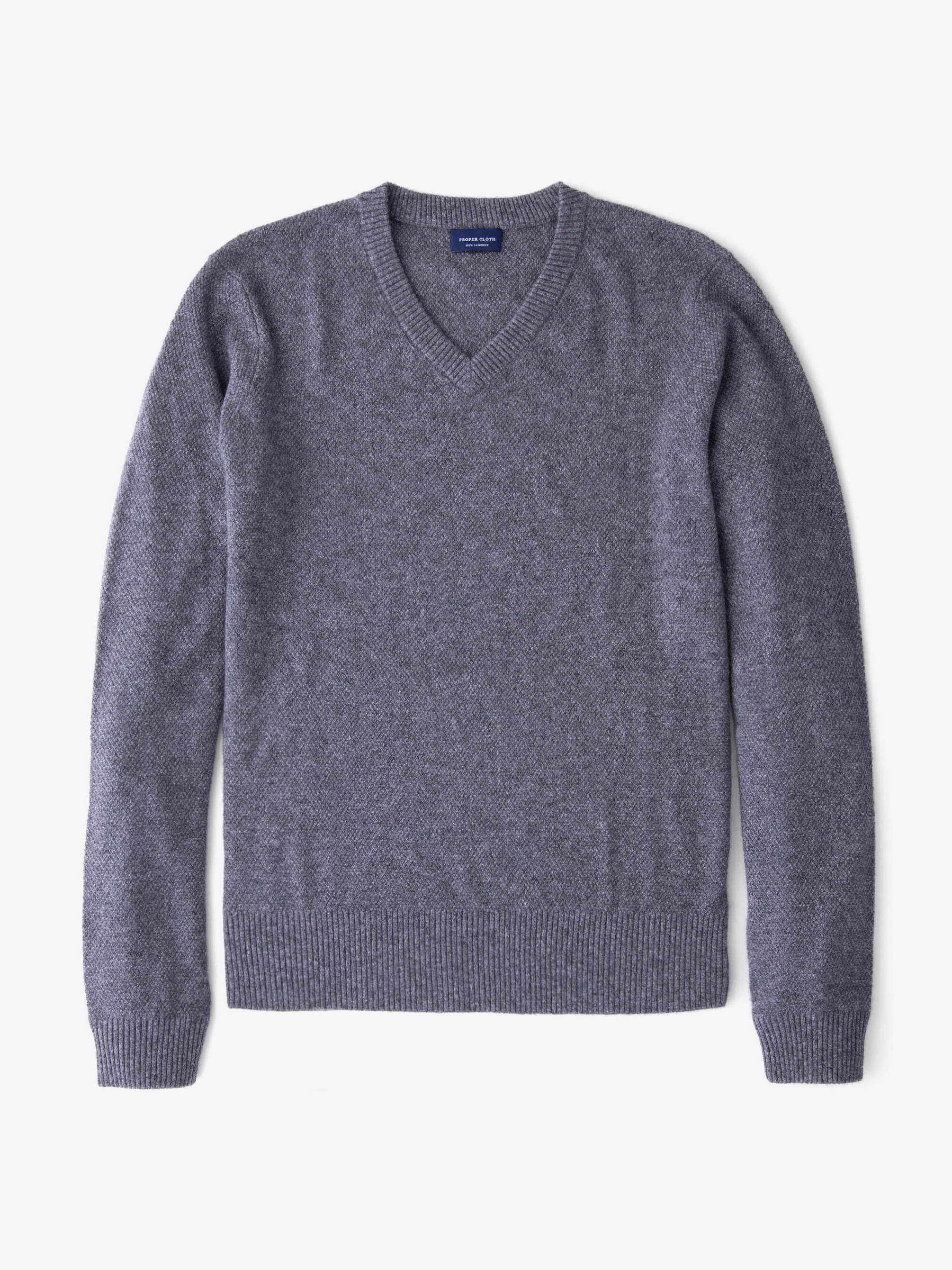 Zoom Image of Grey Cobble Stitch Cashmere V-Neck Sweater
