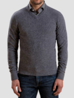 Grey Cobble Stitch Cashmere V-Neck Sweater Product Thumbnail 5