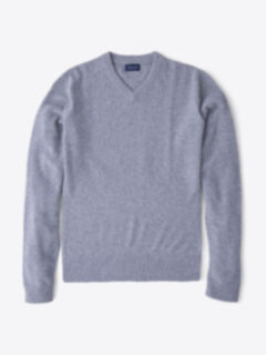 Light Grey Cobble Stitch Cashmere V-Neck Sweater Product Thumbnail 1