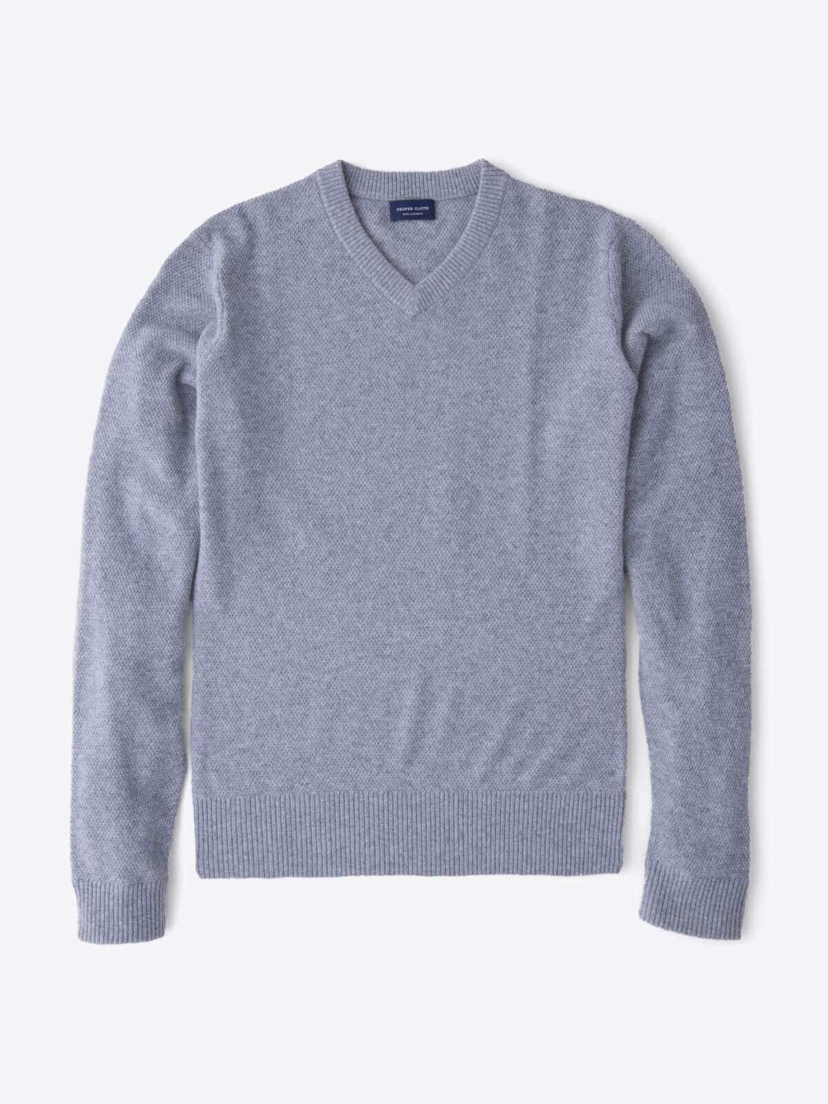 Light Grey Cobble Stitch Cashmere V-Neck Sweater