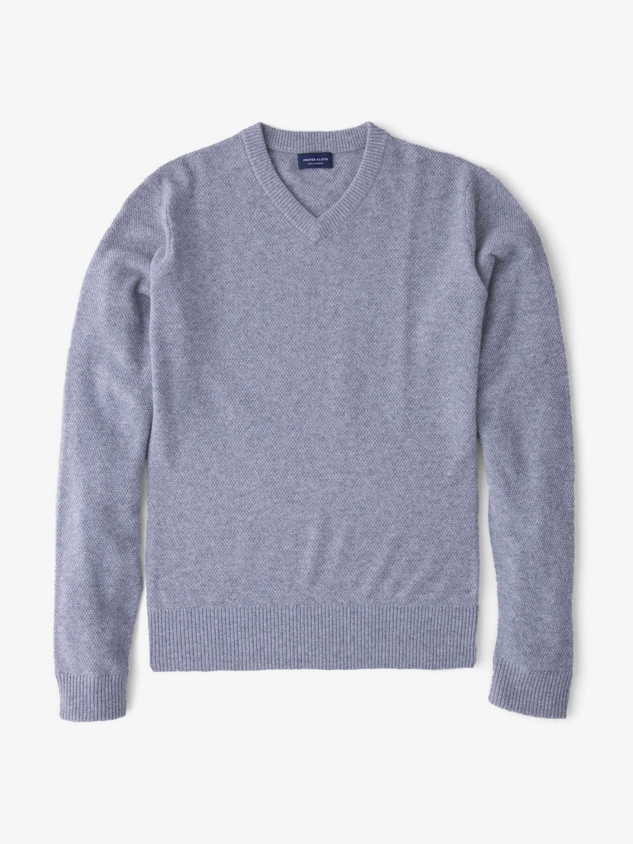 Zoom Image of Light Grey Cobble Stitch Cashmere V-Neck Sweater