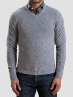 Light Grey Cobble Stitch Cashmere V-Neck Sweater Product Thumbnail 5