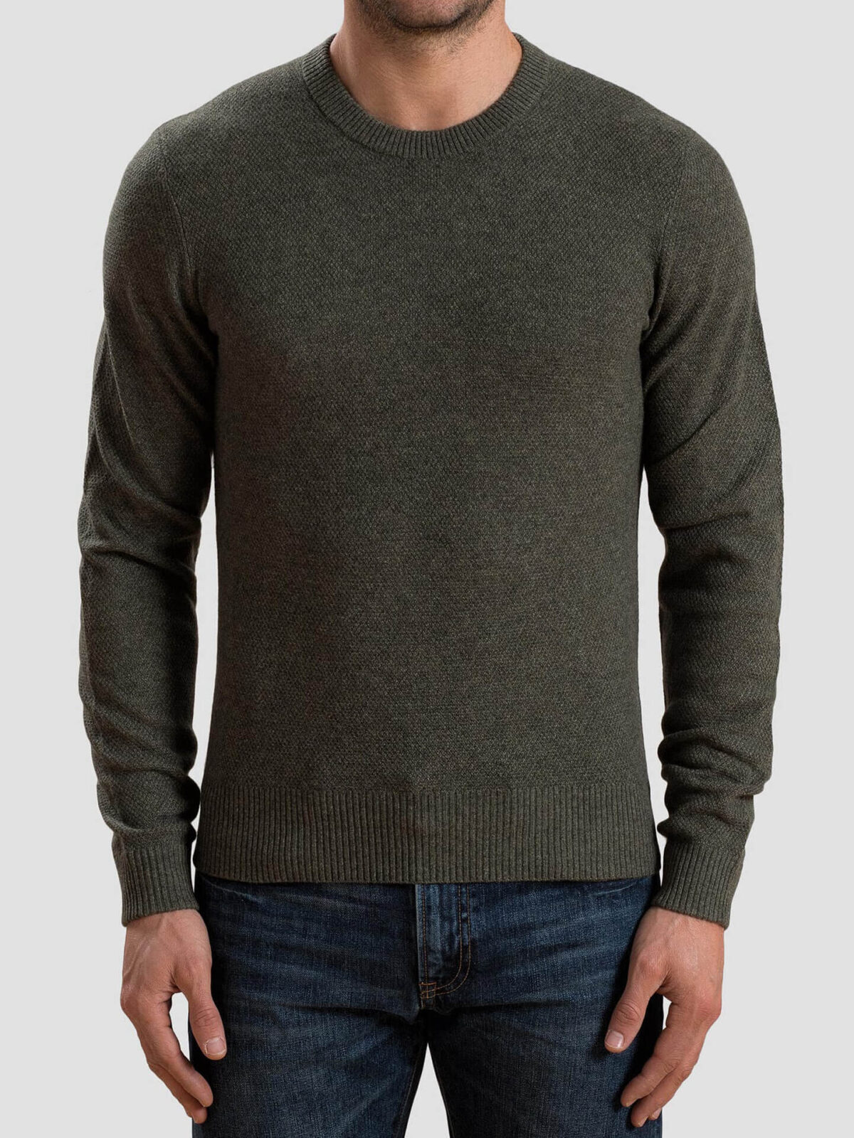 Pine Cobble Stitch Cashmere Crewneck Sweater