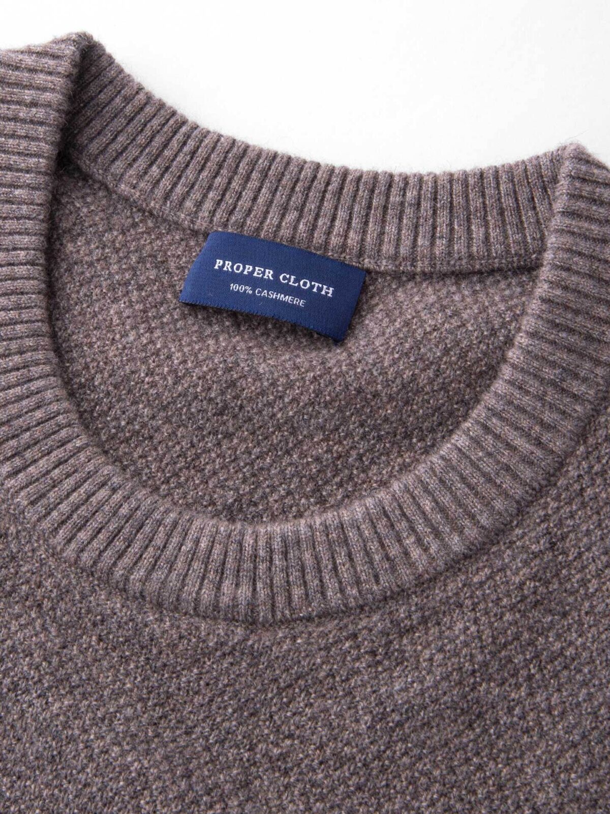 Mocha Cobble Stitch Cashmere Crewneck Sweater
