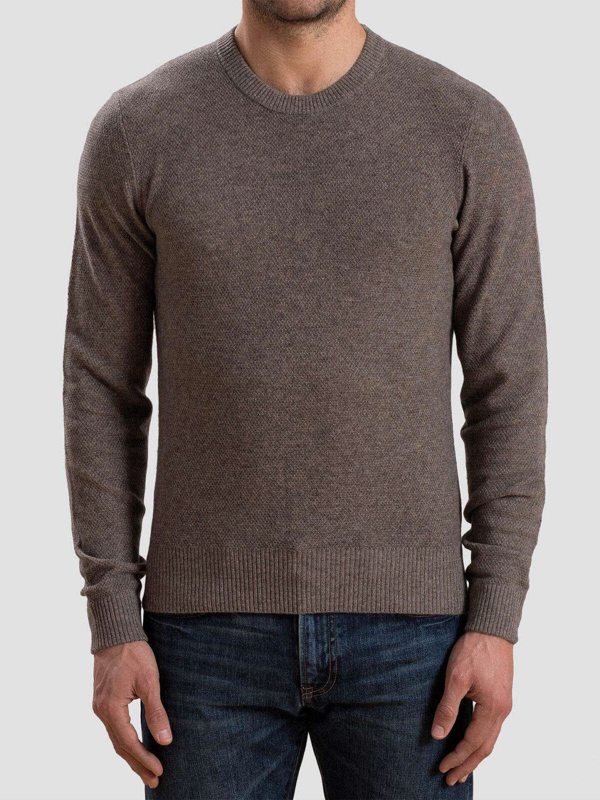 Mocha Cobble Stitch Cashmere Crewneck Sweater
