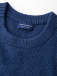 Ocean Blue Cobble Stitch Cashmere Crewneck Sweater Product Thumbnail 2
