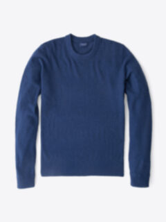 Ocean Blue Cobble Stitch Cashmere Crewneck Sweater Product Thumbnail 1