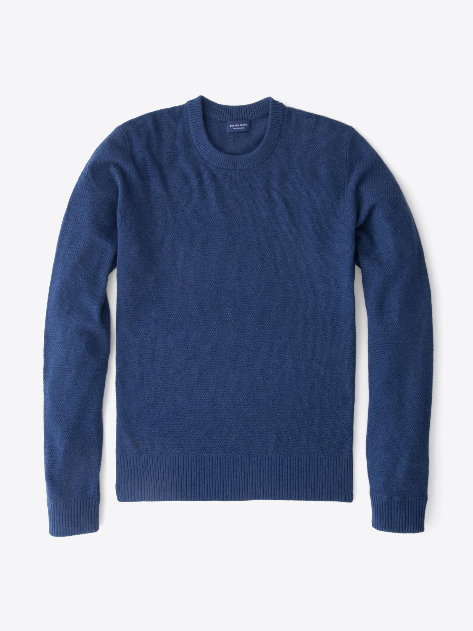 Zoom Image of Ocean Blue Cobble Stitch Cashmere Crewneck Sweater