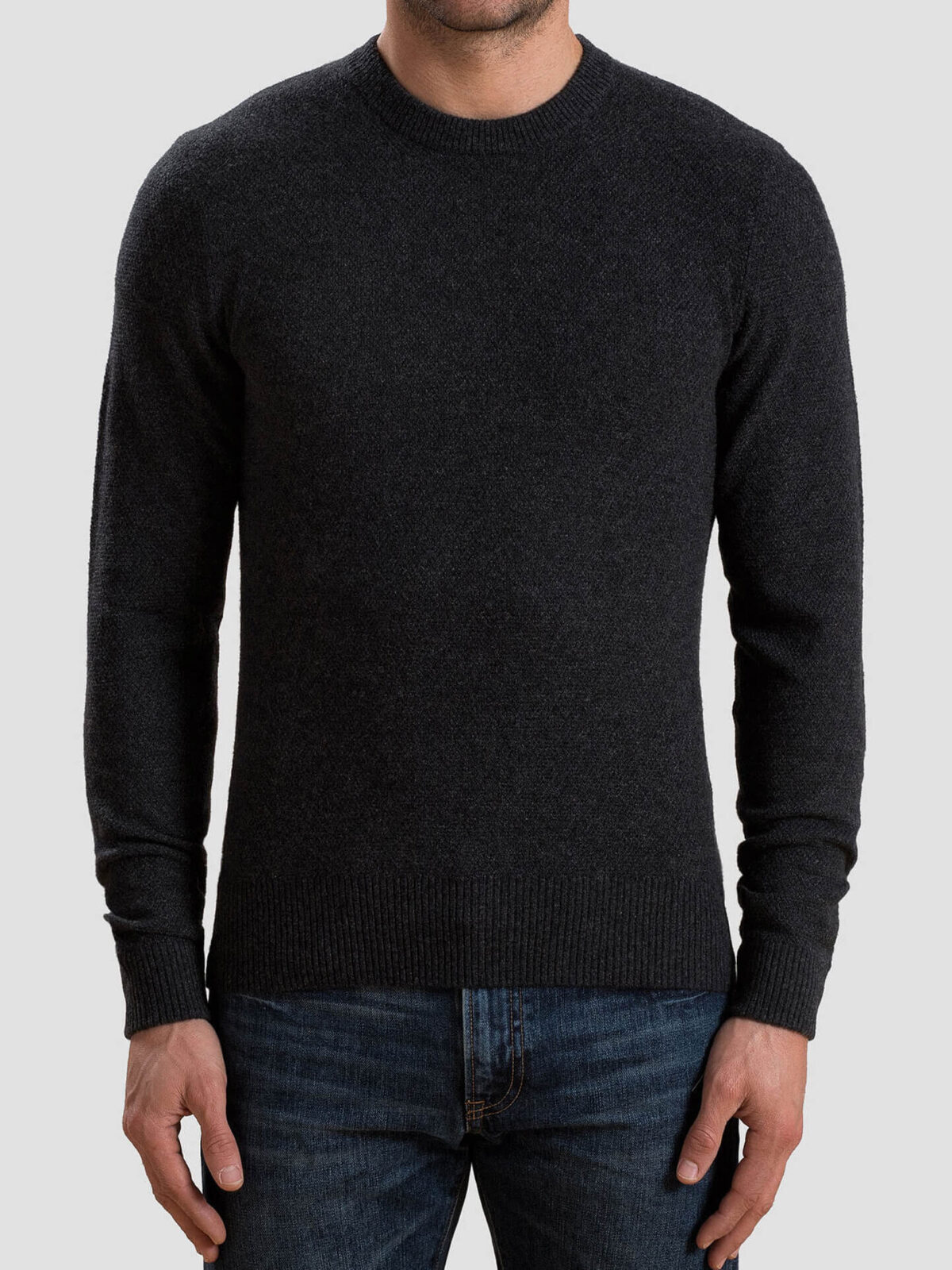 Charcoal Cobble Stitch Cashmere Crewneck Sweater