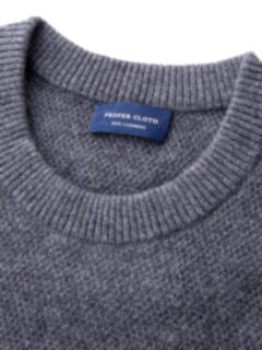 Grey Cobble Stitch Cashmere Crewneck Sweater Product Thumbnail 2