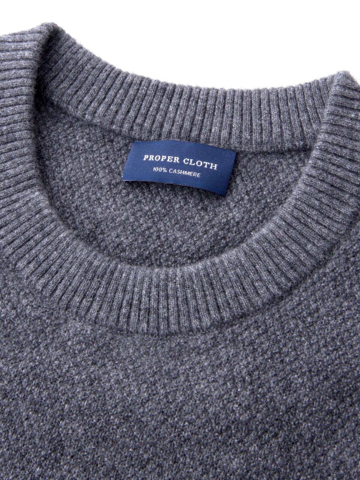 Grey Cobble Stitch Cashmere Crewneck Sweater