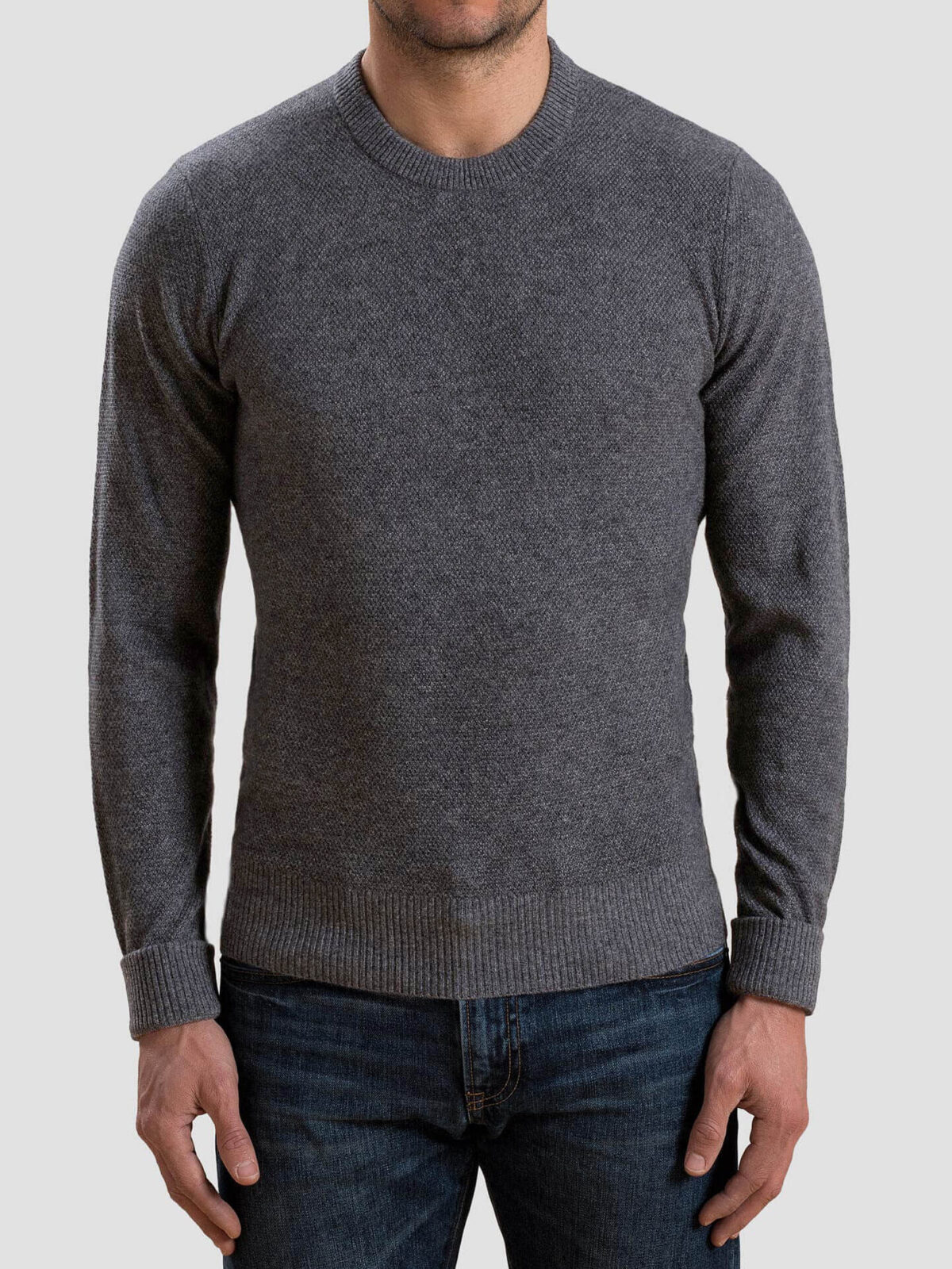 Grey Cobble Stitch Cashmere Crewneck Sweater