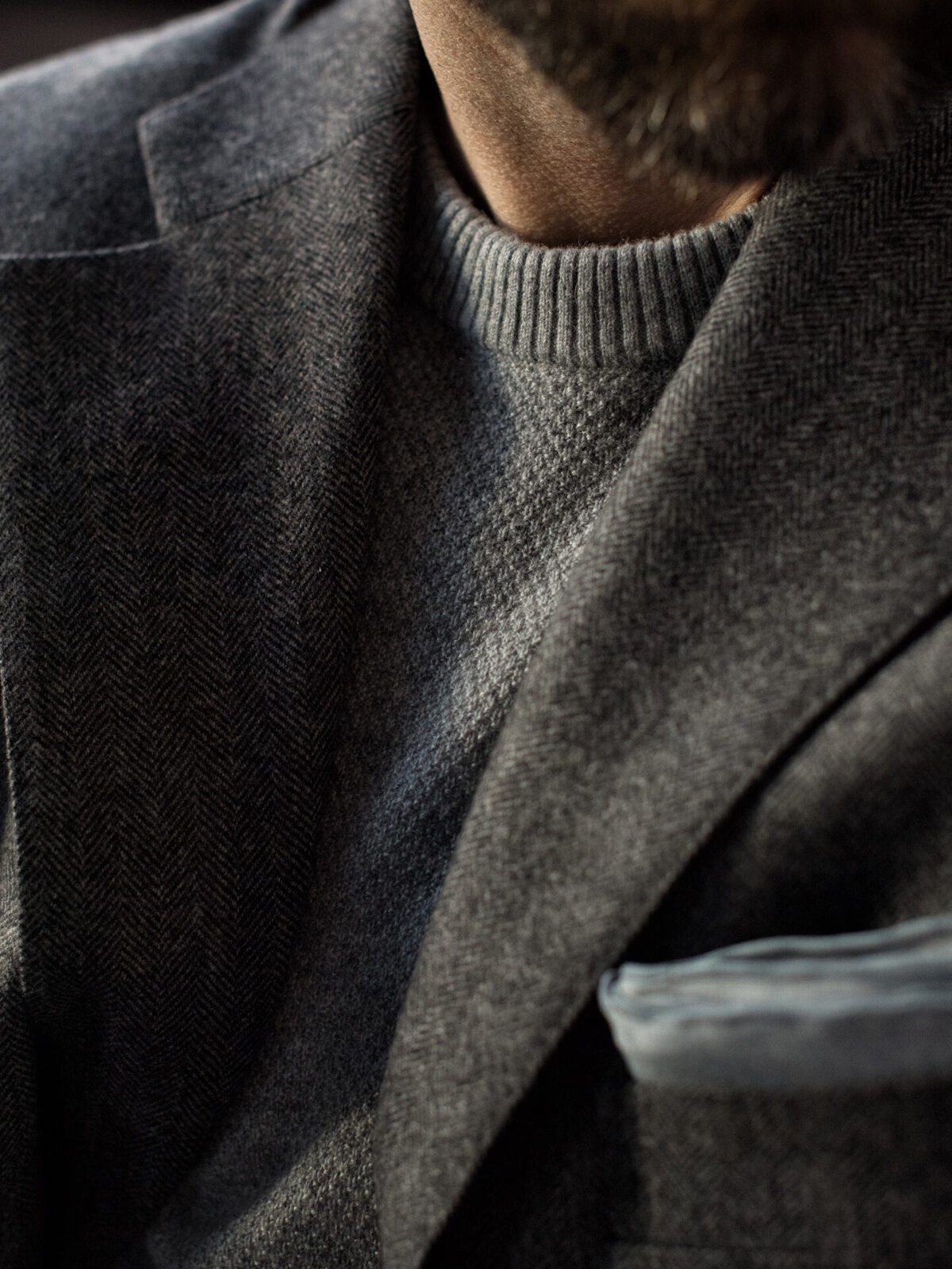 Grey Cobble Stitch Cashmere Crewneck Sweater