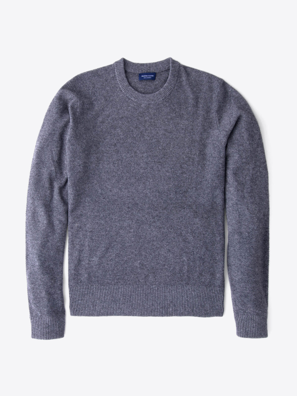 Grey Cobble Stitch Cashmere Crewneck Sweater