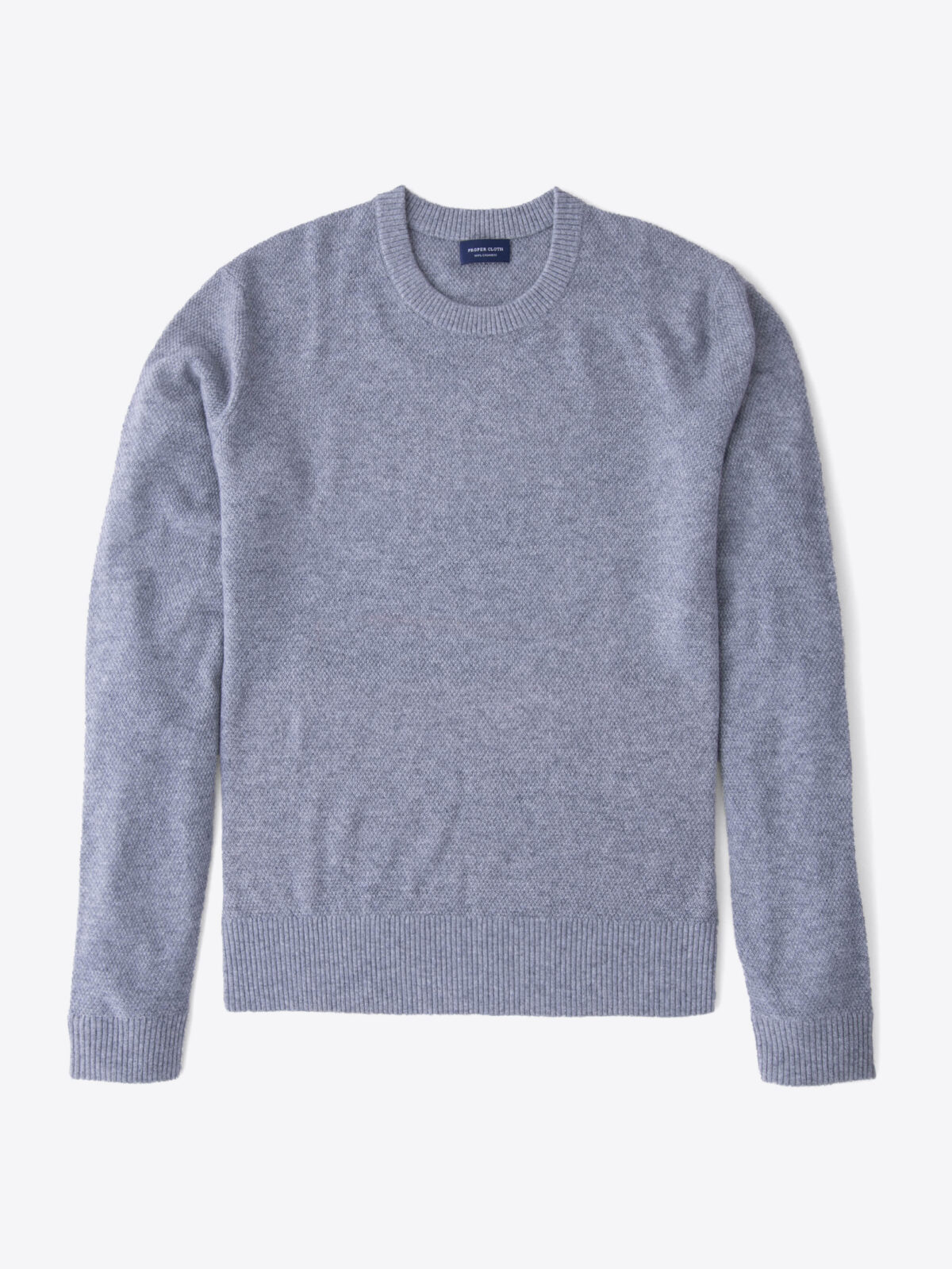 Light Grey Cobble Stitch Cashmere Crewneck Sweater