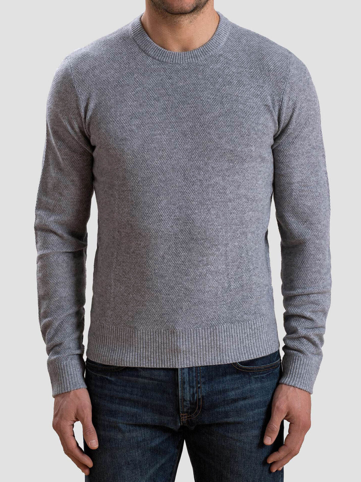 Light Grey Cobble Stitch Cashmere Crewneck Sweater