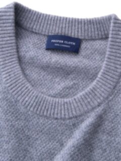 Light Grey Cobble Stitch Cashmere Crewneck Sweater Product Thumbnail 2