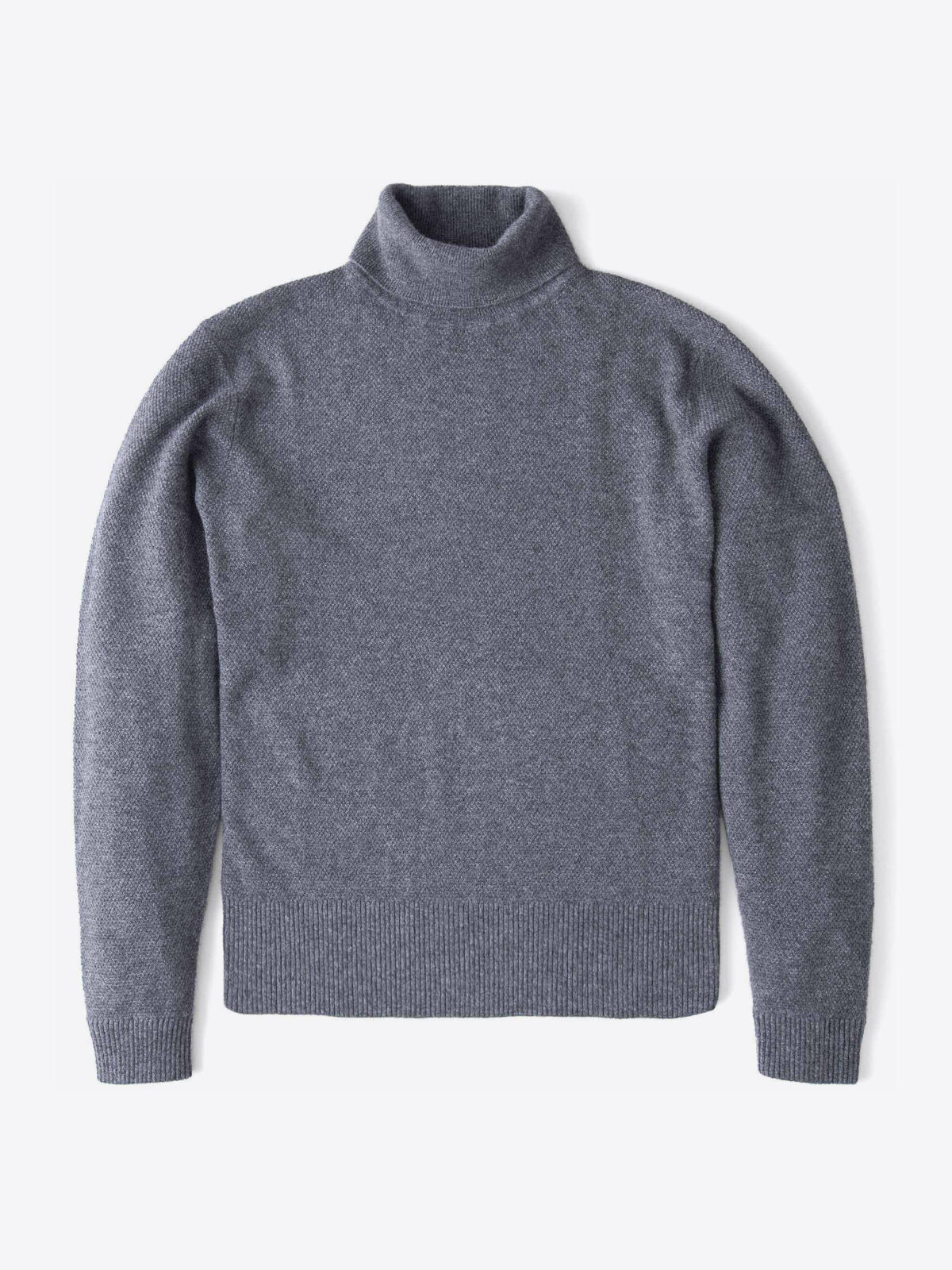 Grey Cobble Stitch Cashmere Turtleneck Sweater
