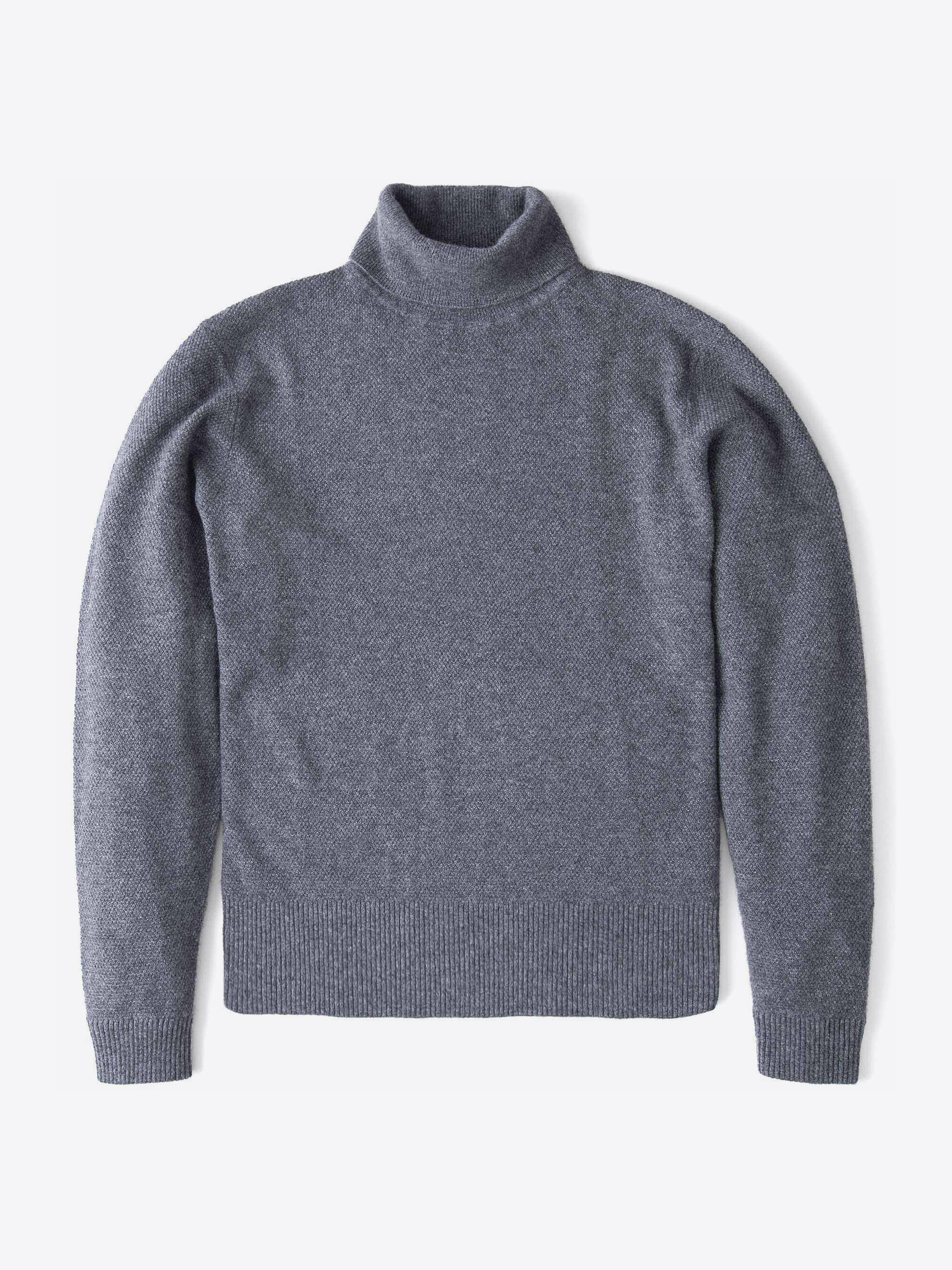 Zoom Image of Grey Cobble Stitch Cashmere Turtleneck Sweater