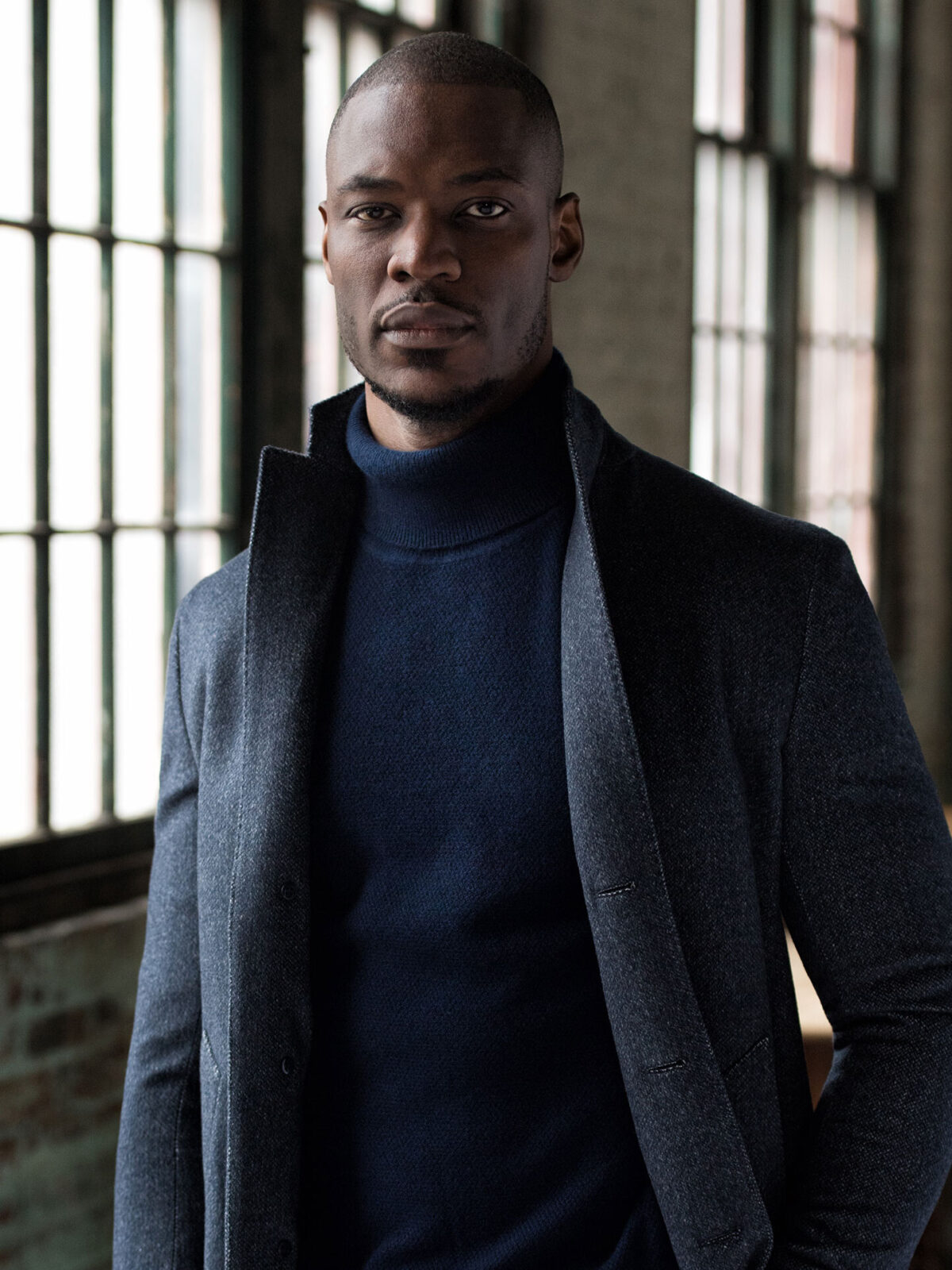 Navy Cobble Stitch Cashmere Turtleneck Sweater