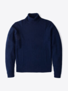 Navy Cobble Stitch Cashmere Turtleneck Sweater Product Thumbnail 1