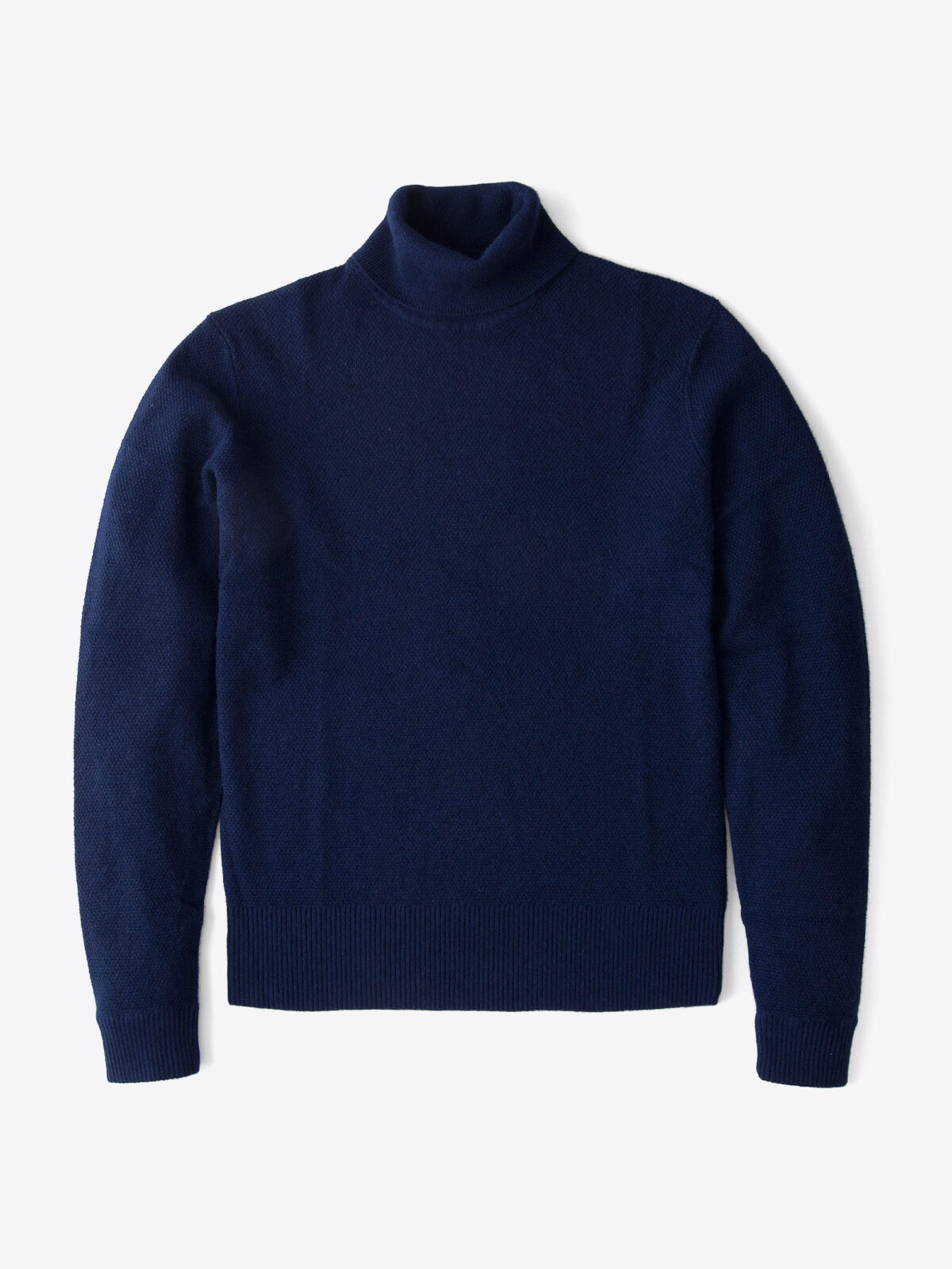 Navy Cobble Stitch Cashmere Turtleneck Sweater