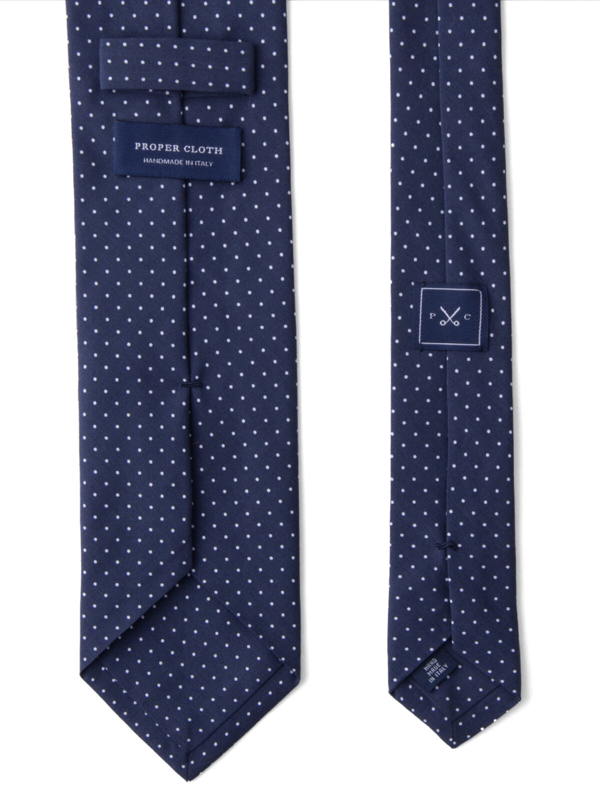 Navy and White Printed Pindot Tie