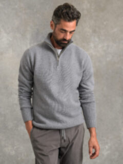 Grey Wool and Cashmere Half-Zip Sweater Product Thumbnail 5
