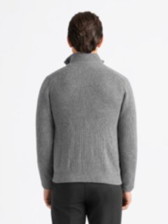 Grey Merino Wool Full-Zip Sweater - Proper Cloth