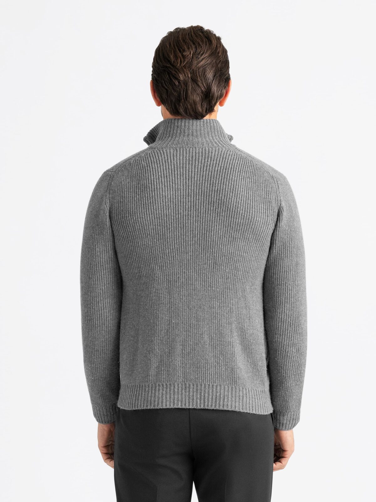 Grey Merino Wool Full-Zip Sweater - Proper Cloth