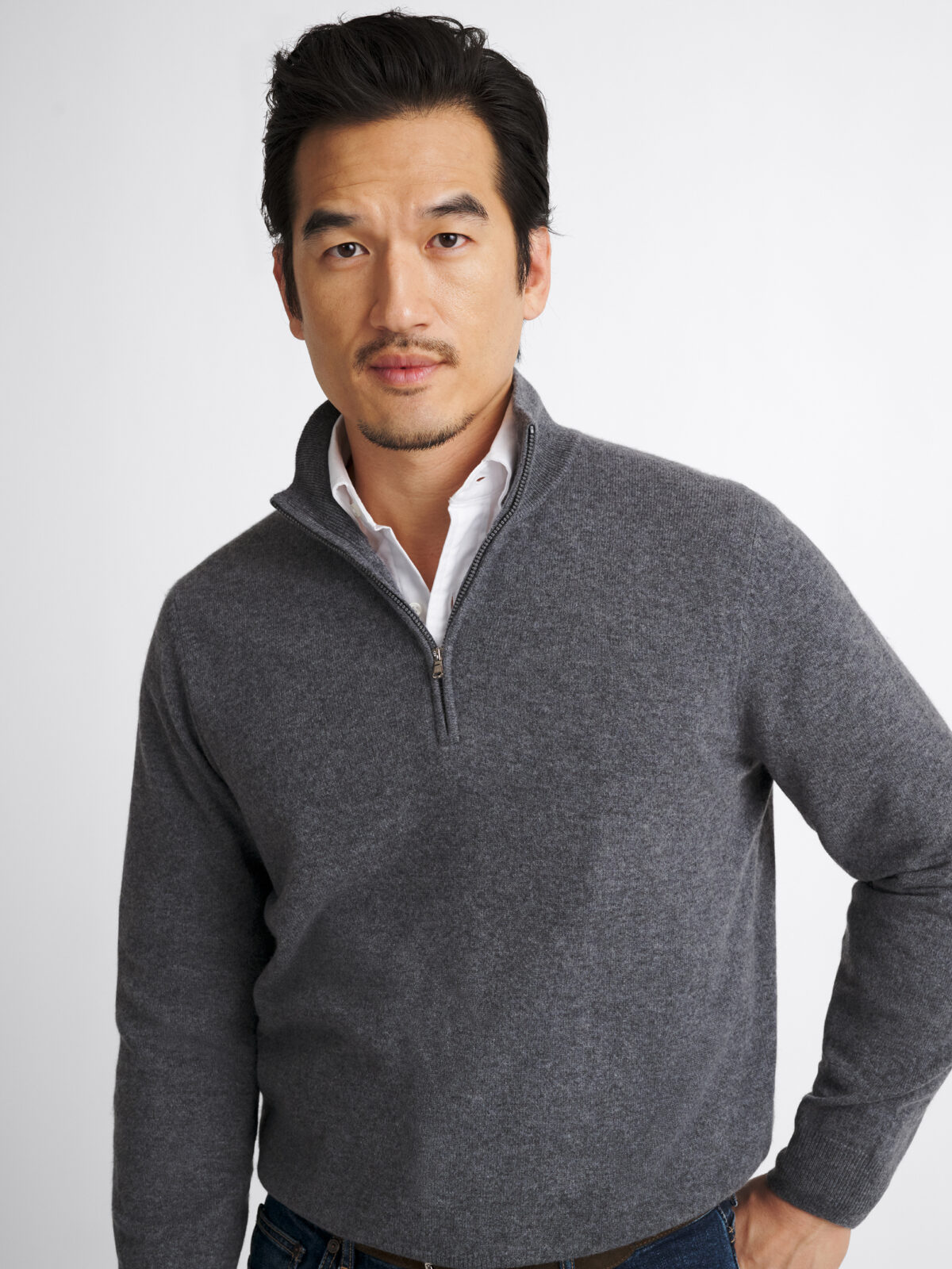 Grey Scottish Cashmere Half-Zip Sweater by Proper Cloth