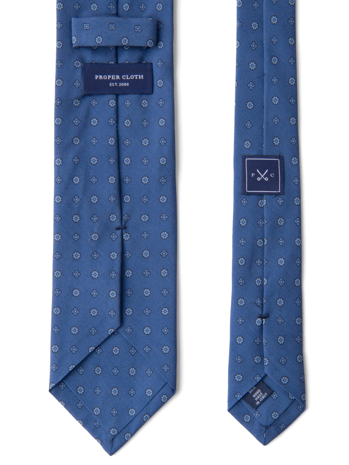 Ocean Blue Grey and Light Blue Small Foulard Print Tie