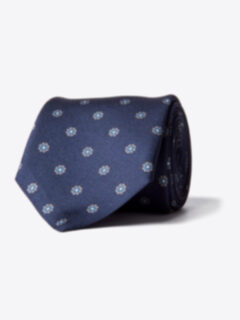 Navy and Grey Silk Foulard Tie Product Thumbnail 1