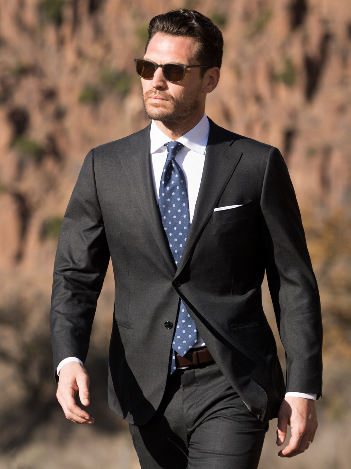 Navy and Grey Silk Foulard Tie