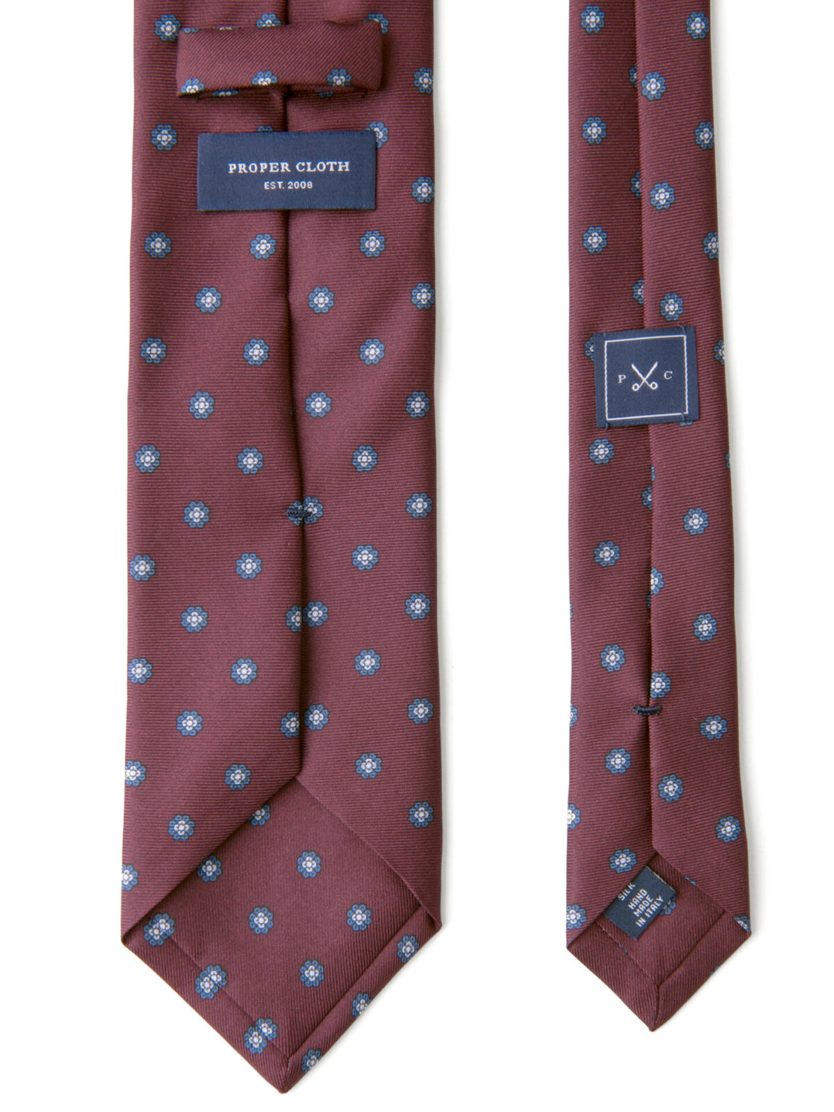 Burgundy and Blue Silk Foulard Tie