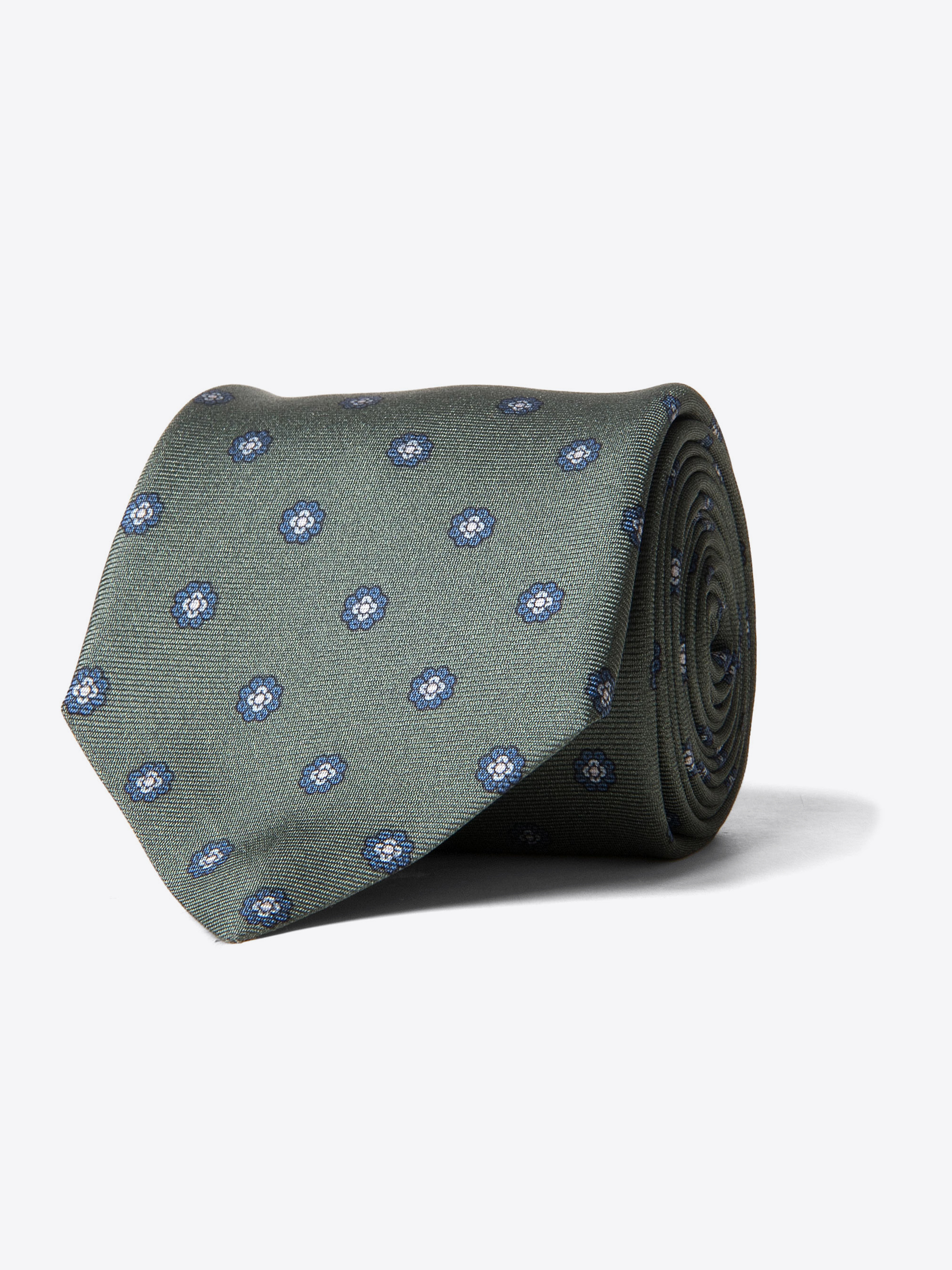 Zoom Image of Fatigue Blue and Grey Silk Foulard Tie