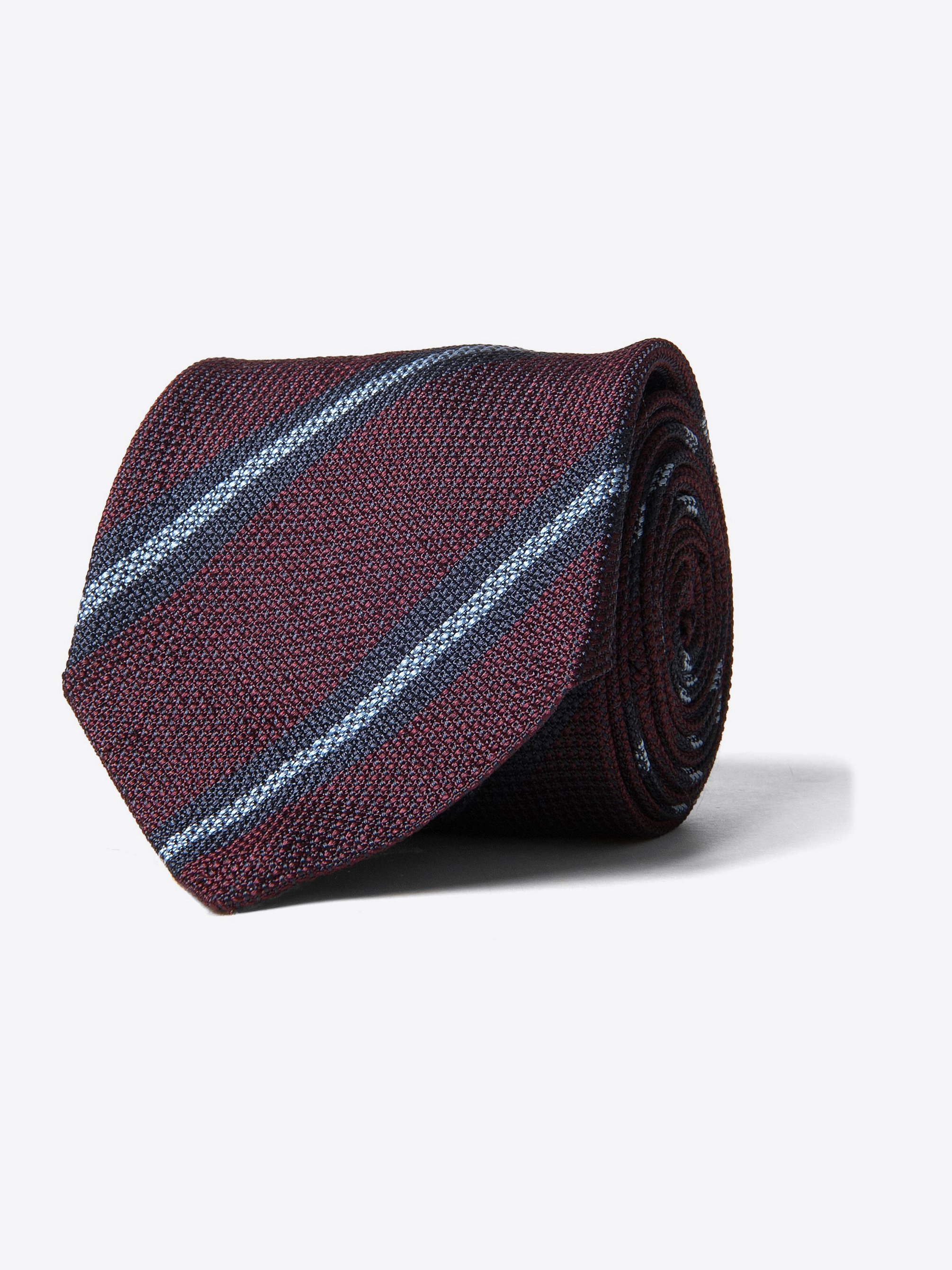 Zoom Image of Burgundy and Blue Striped Silk Grenadine Tie