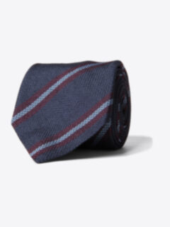 Navy Red and Light Blue Striped Silk Grenadine Tie Product Thumbnail 1
