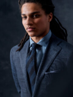 Midnight and Navy Striped Shantung Grenadine Tie Product Thumbnail 5