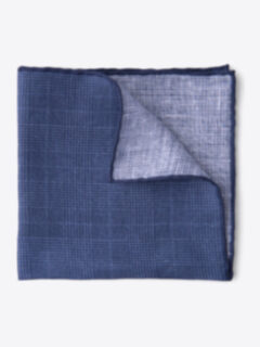 Navy Linen Glen Plaid Pocket Square Product Thumbnail 1