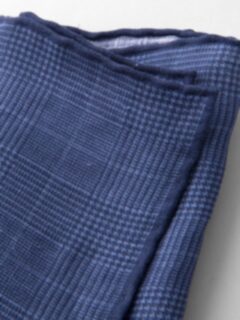 Navy Linen Glen Plaid Pocket Square Product Thumbnail 2