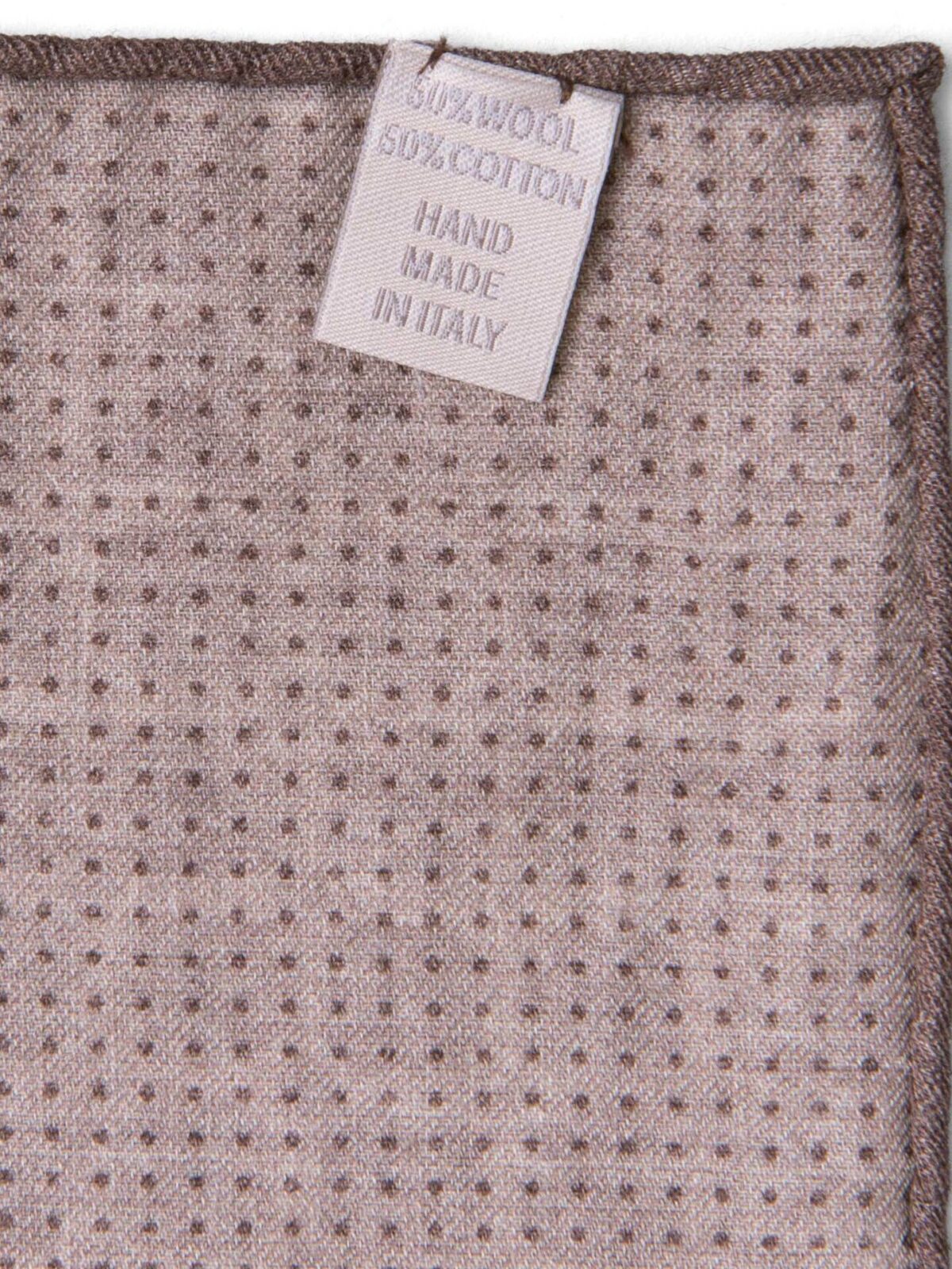 Beige Printed Cotton and Wool Pocket Square