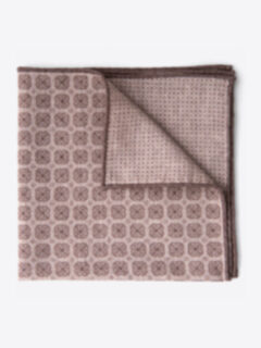 Beige Printed Cotton and Wool Pocket Square Product Thumbnail 1