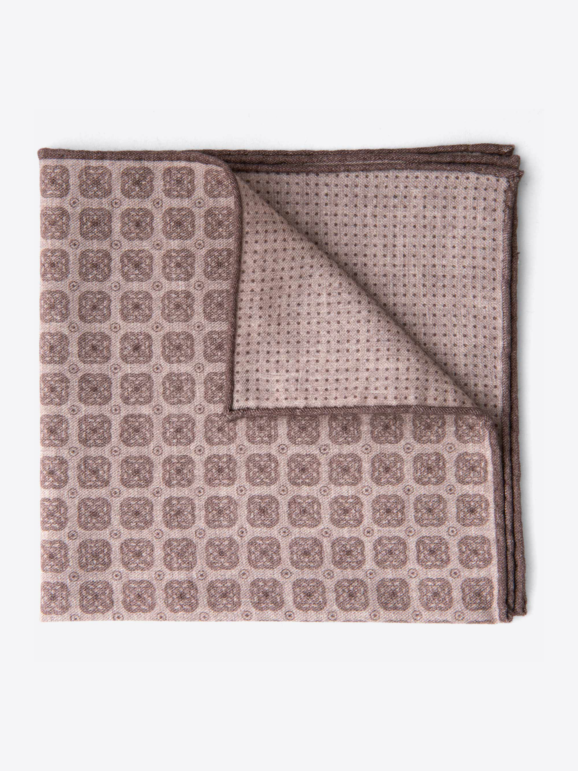 Zoom Image of Beige Printed Cotton and Wool Pocket Square